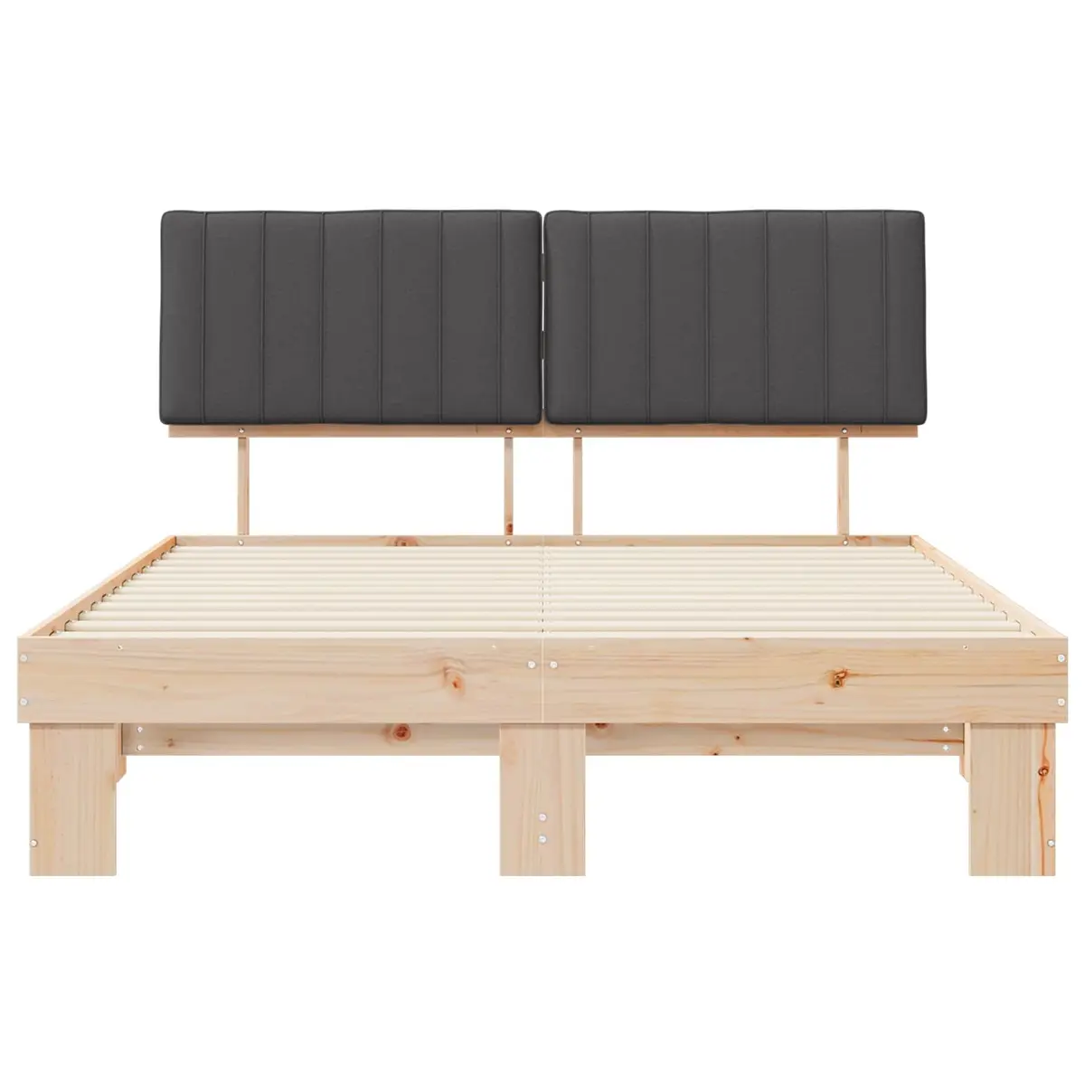 Wooden Bed Frame with Upholstered Headboard in Grey 150x200cm Modern Style