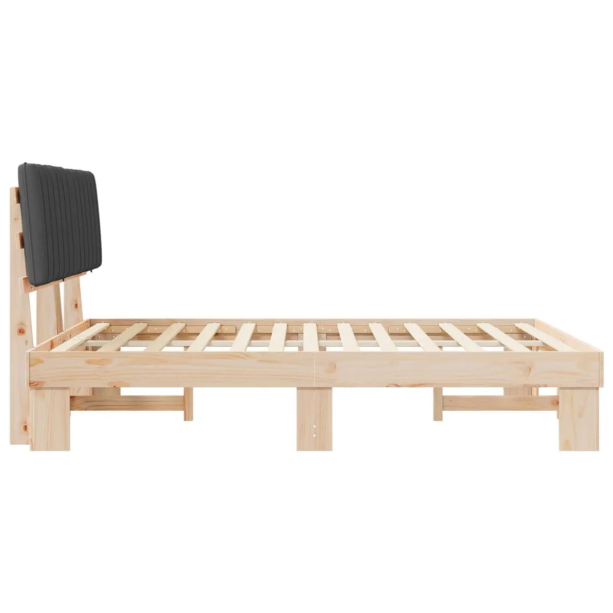 Wooden Bed Frame with Upholstered Headboard in Grey 150x200cm Modern Style