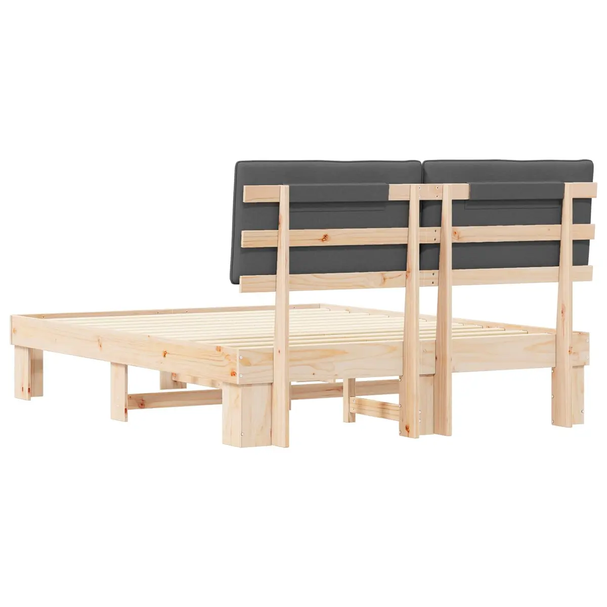 Wooden Bed Frame with Upholstered Headboard in Grey 150x200cm Modern Style