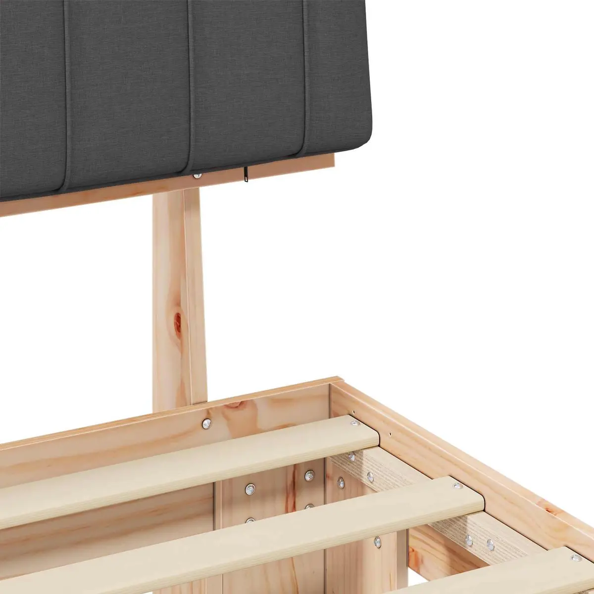 Wooden Bed Frame with Upholstered Headboard in Grey 150x200cm Modern Style