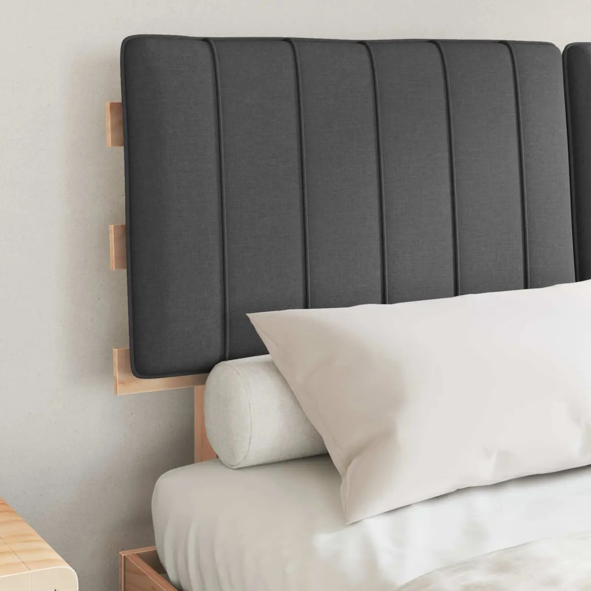 Bed Frame Upholstered Headboard Grey 135 x 190 cm Modern Solid Pine Wood Platform