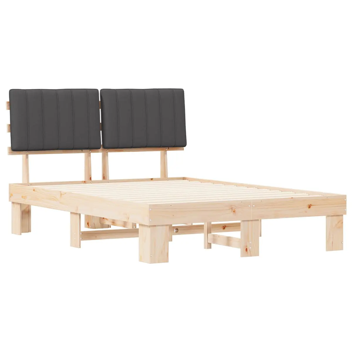 Bed Frame Upholstered Headboard Grey 135 x 190 cm Modern Solid Pine Wood Platform