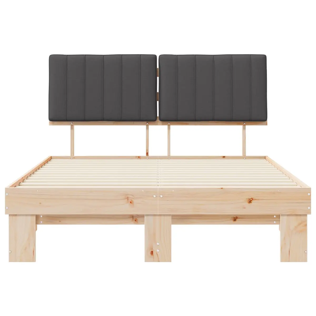 Bed Frame Upholstered Headboard Grey 135 x 190 cm Modern Solid Pine Wood Platform