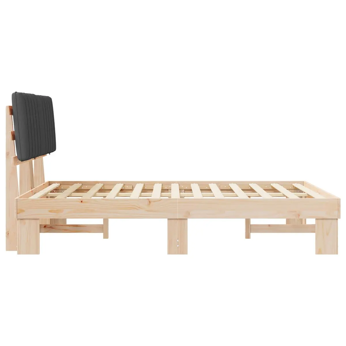 Bed Frame Upholstered Headboard Grey 135 x 190 cm Modern Solid Pine Wood Platform