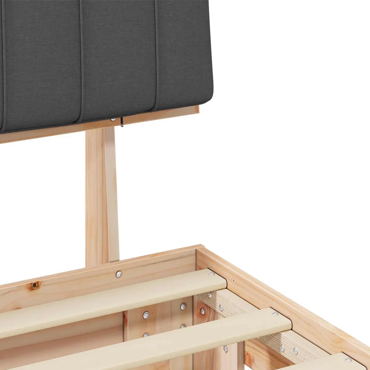 Bed Frame Upholstered Headboard Grey 135 x 190 cm Modern Solid Pine Wood Platform