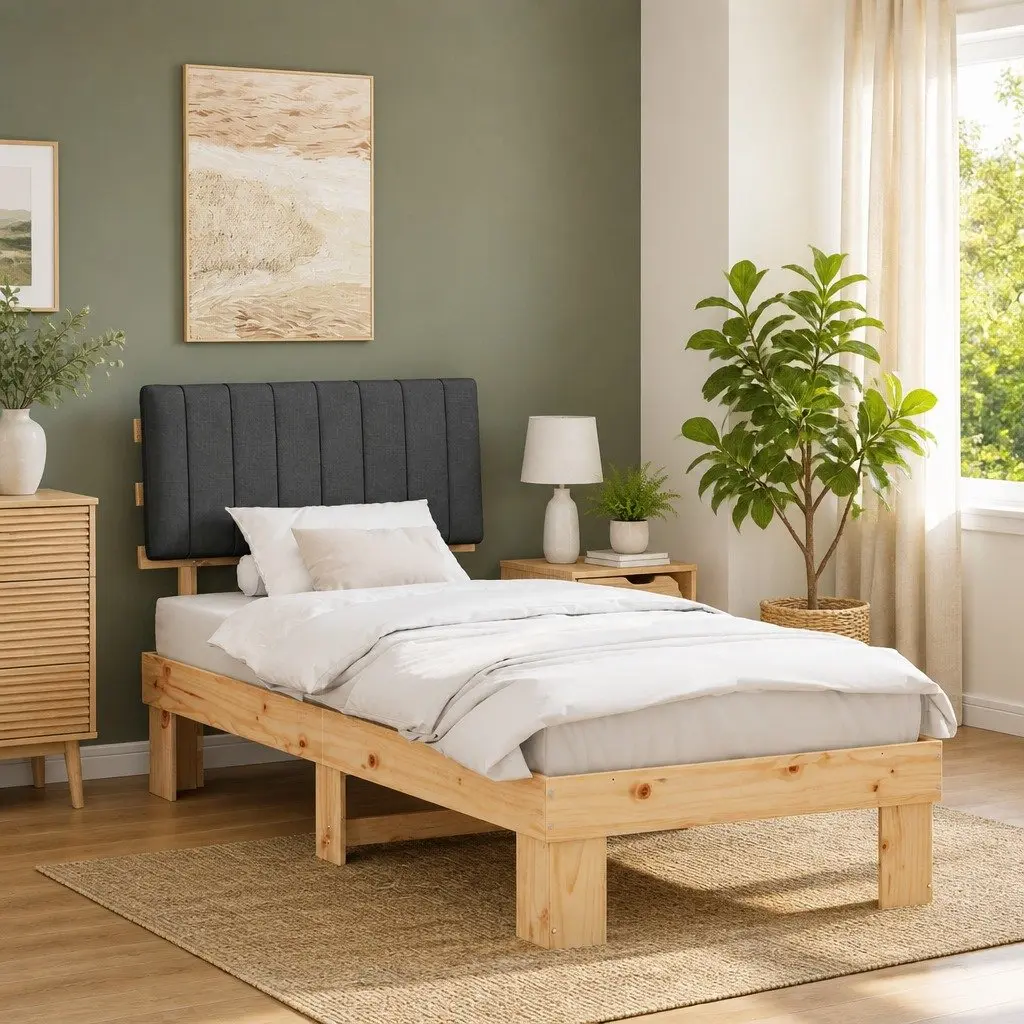 Grey Upholstered Headboard Bed Frame 90 x 190 cm