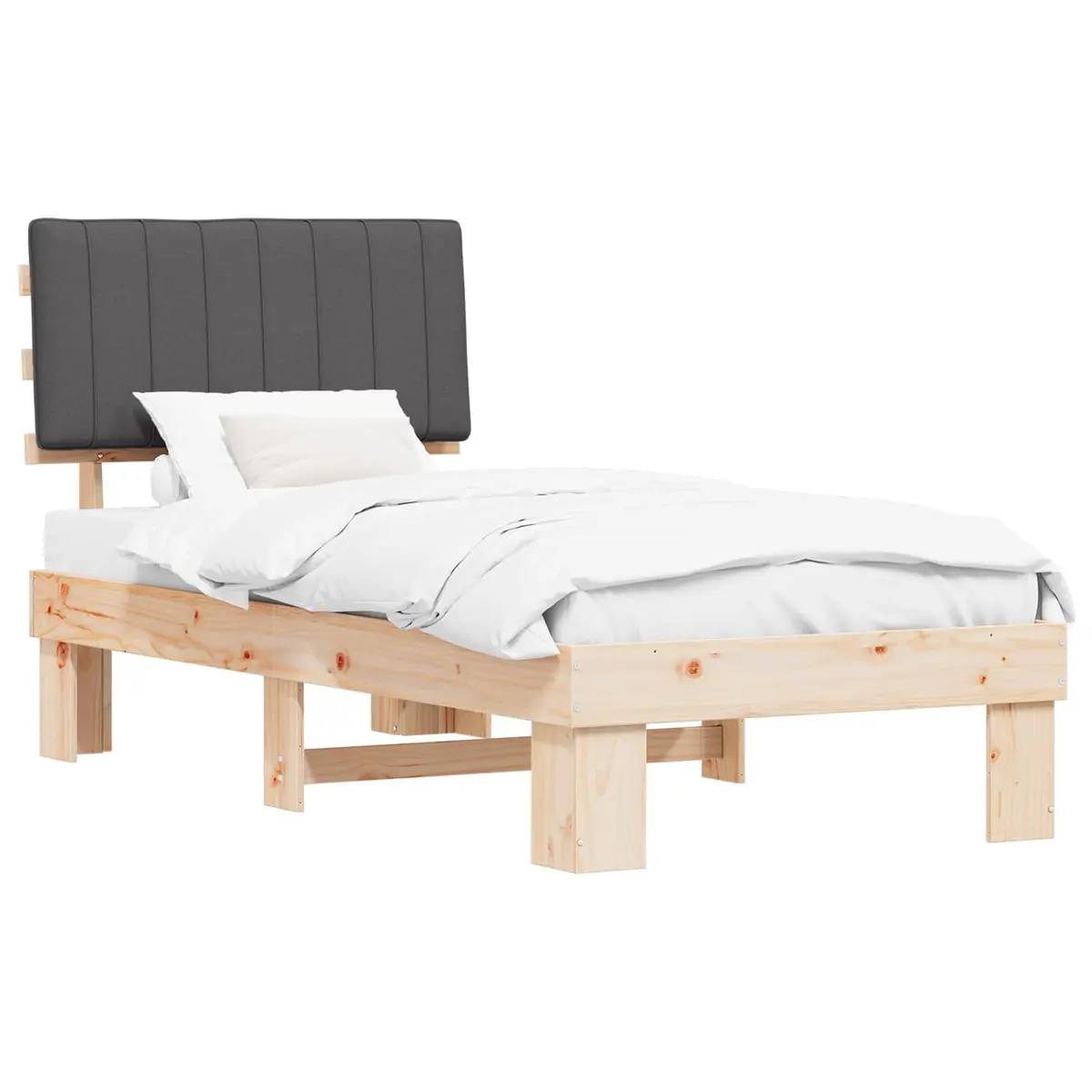 Grey Upholstered Headboard Bed Frame 90 x 190 cm