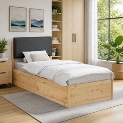 Grey Upholstered Bed Frame with Headboard 90 x 190 cm