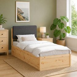 Grey Upholstered Headboard Bed Frame 90 x 190 cm