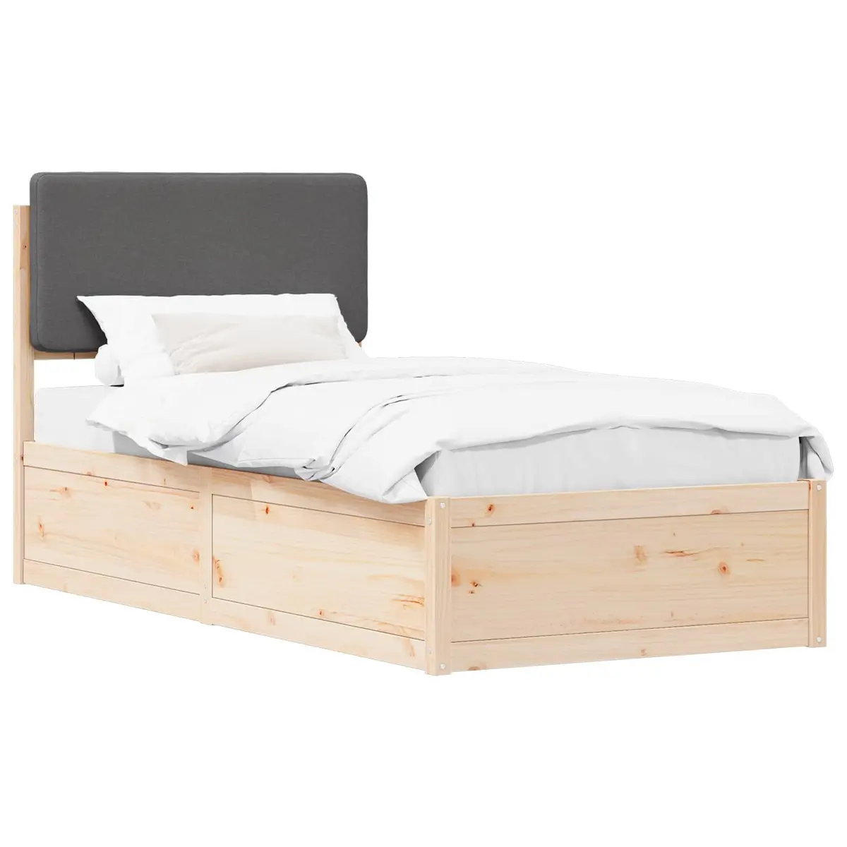 Bed Frame with Upholstered Headboard Grey 90 x 190 cm Modern Wooden Platform