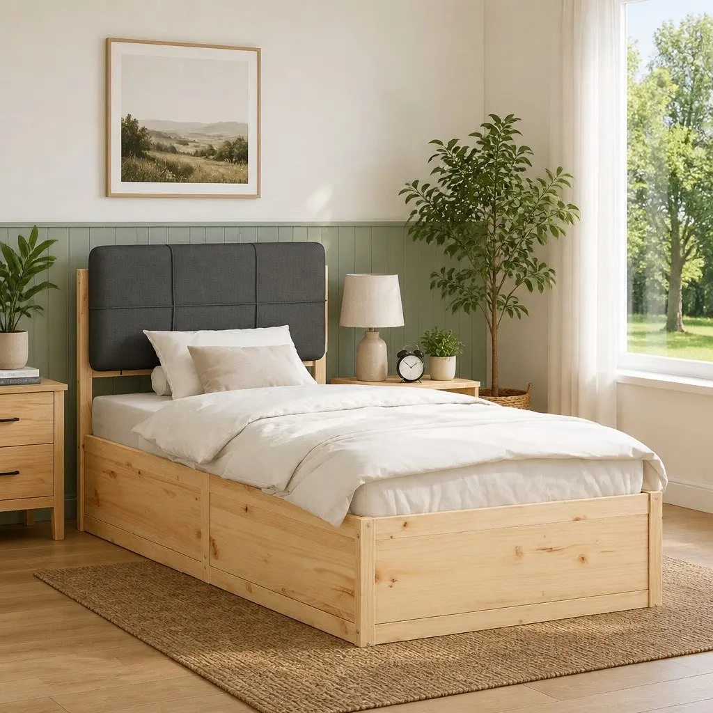 Upholstered Grey Bed Frame with Slatted Base 90 x 190 cm