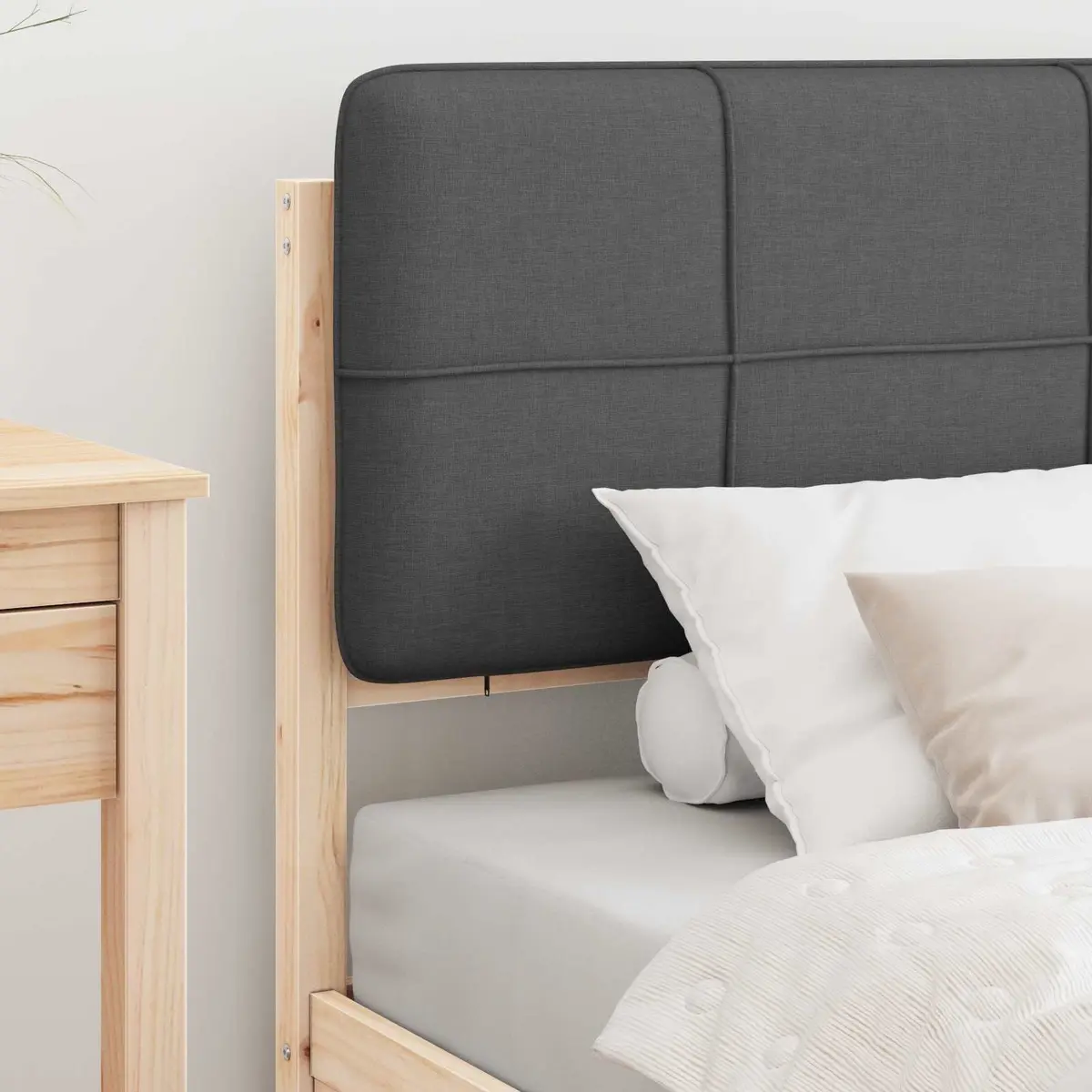 Upholstered Grey Bed Frame with Slatted Base 90 x 190 cm