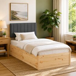 Upholstered Headboard Bed Frame in Grey 90 x 190 cm
