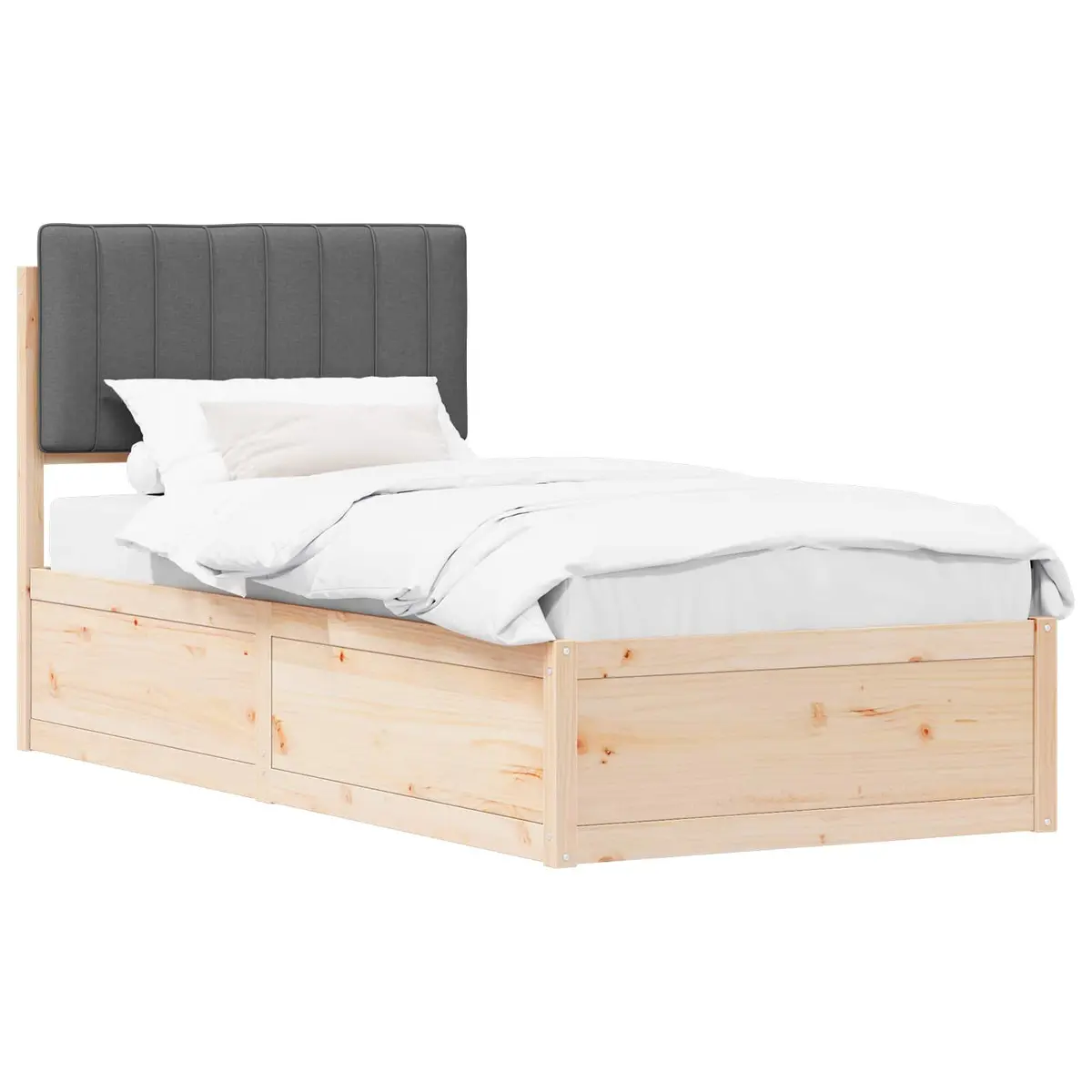 Bed Frame Upholstered Headboard Grey 90 x 190 cm Solid Pine Wood Platform Slatted