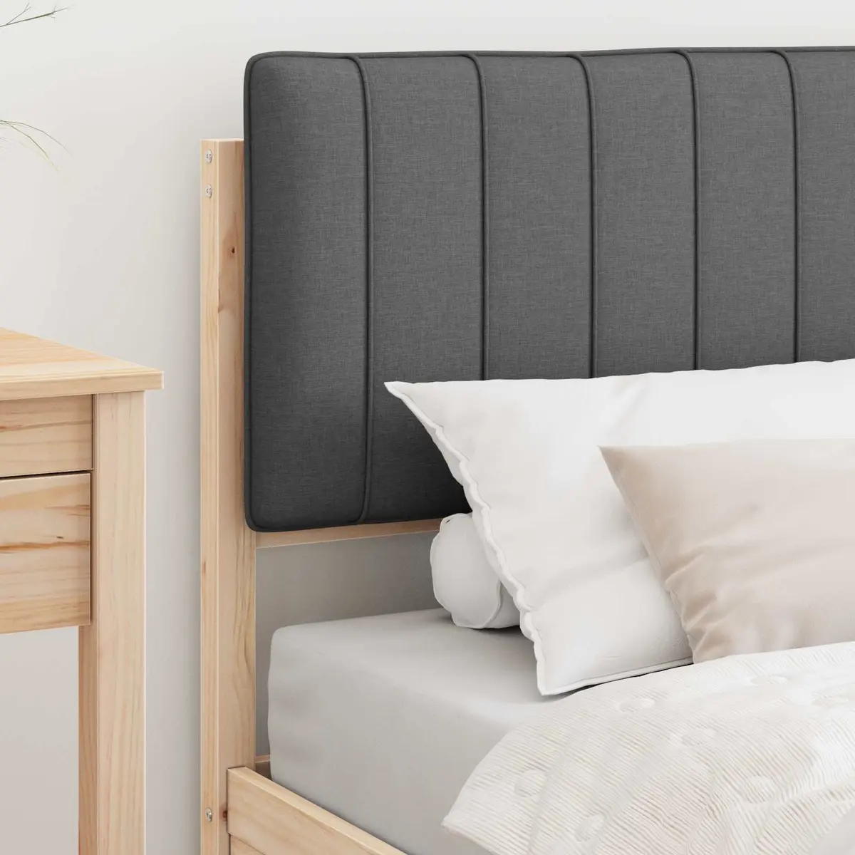 Bed Frame Upholstered Headboard Grey 90 x 190 cm Solid Pine Wood Platform Slatted