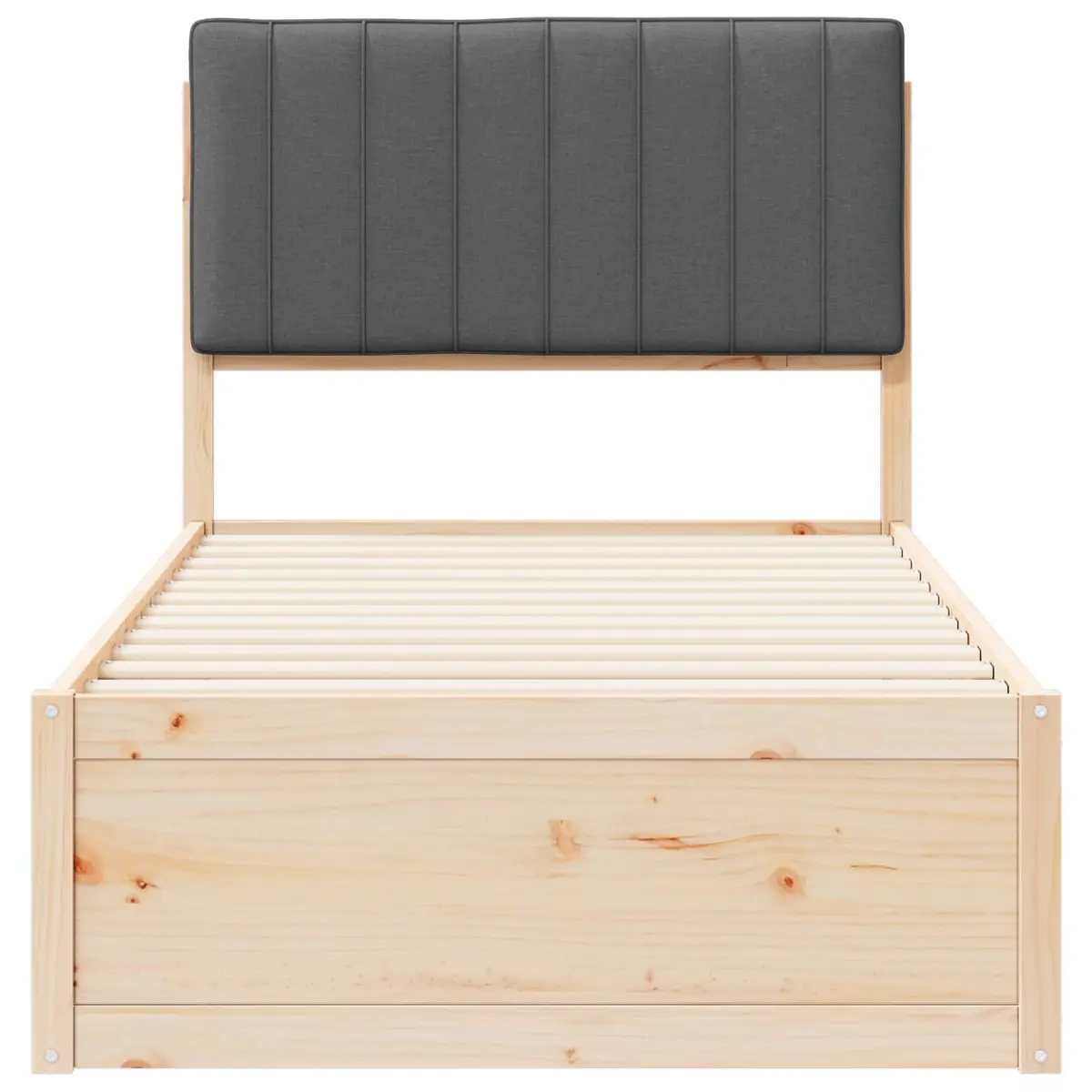 Bed Frame Upholstered Headboard Grey 90 x 190 cm Solid Pine Wood Platform Slatted