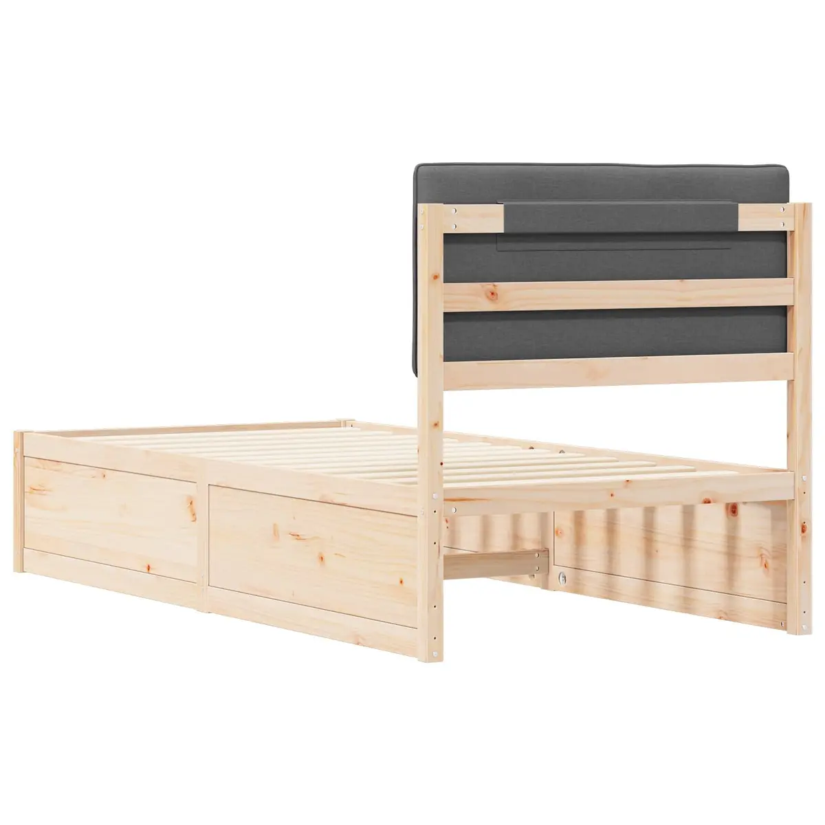 Bed Frame Upholstered Headboard Grey 90 x 190 cm Solid Pine Wood Platform Slatted