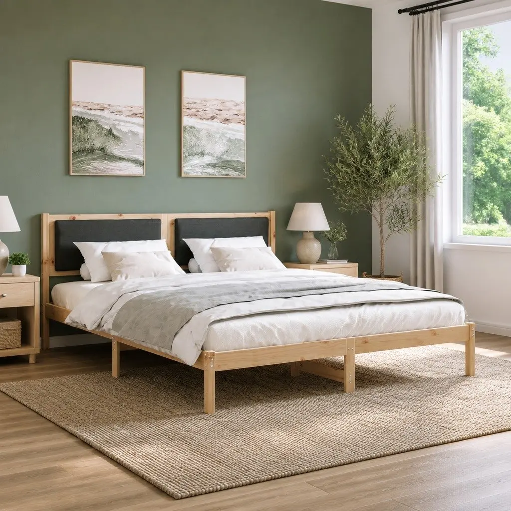 Bed Frame with Headboard Grey 180 x 200 cm Solid Pine Wood