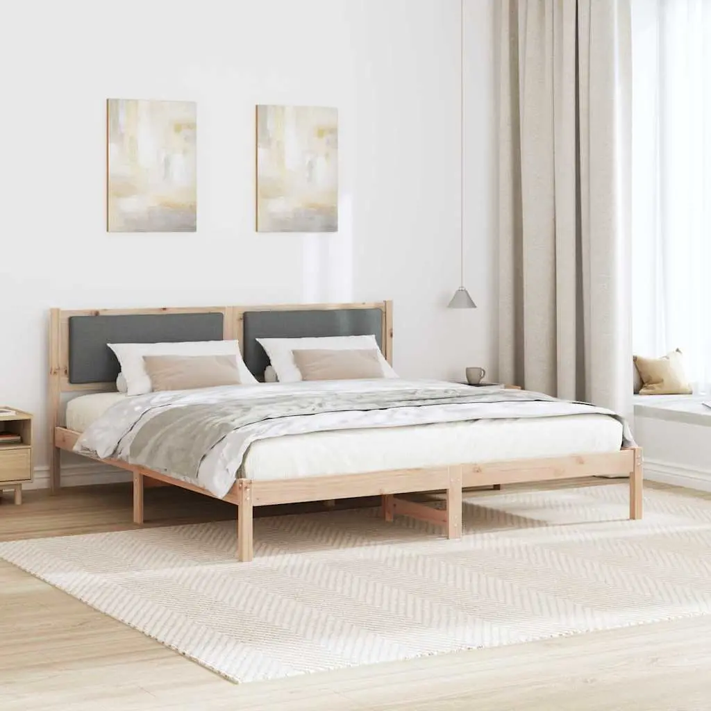 Bed Frame with Headboard Grey 180 x 200 cm Solid Pine Wood