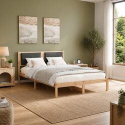 Grey Bed Frame with Headboard 150 x 200 cm Solid Pine