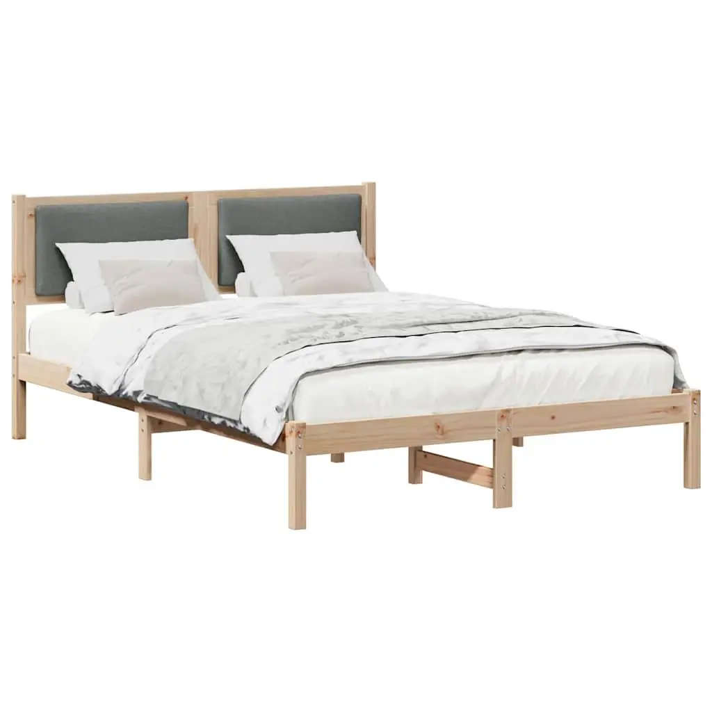 Grey Bed Frame with Headboard 150 x 200 cm Solid Pine