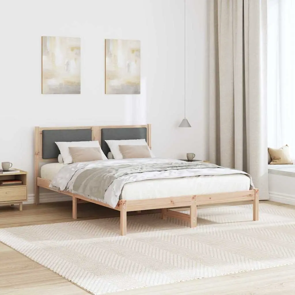 Grey Bed Frame with Headboard 135 x 190 cm Pine Wood
