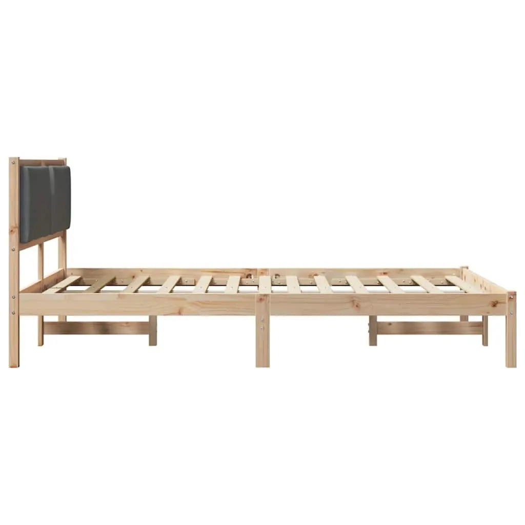 Grey Bed Frame with Headboard 135 x 190 cm Pine Wood