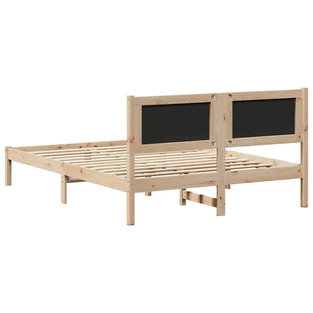 Grey Bed Frame with Headboard 135 x 190 cm Pine Wood