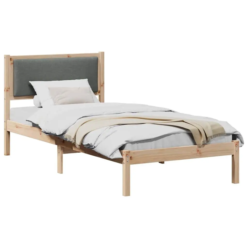 Grey Bed Frame with Headboard 90 x 190 cm Solid Pine
