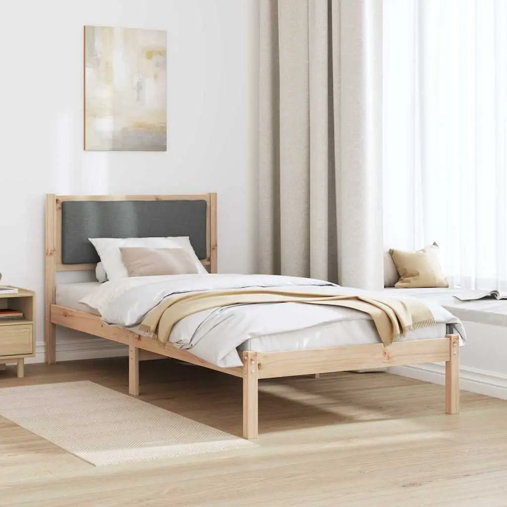 Grey Bed Frame with Headboard 90 x 190 cm Solid Pine