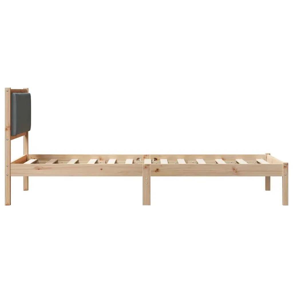 Grey Bed Frame with Headboard 90 x 190 cm Solid Pine