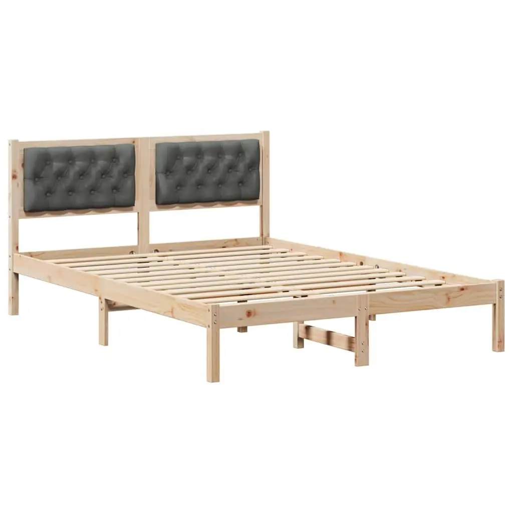 Solid Pine Wood Bed Frame with Upholstered Headboard