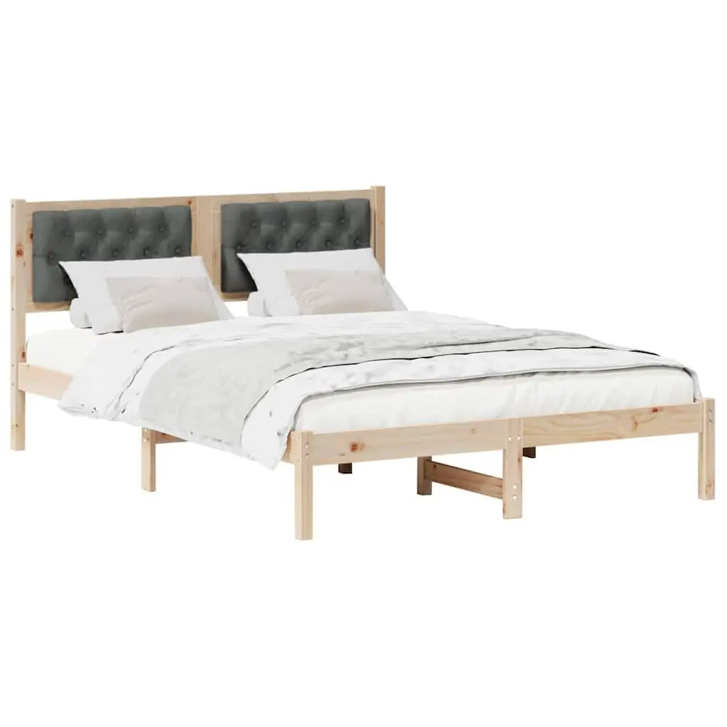 Solid Pine Wood Bed Frame with Upholstered Headboard