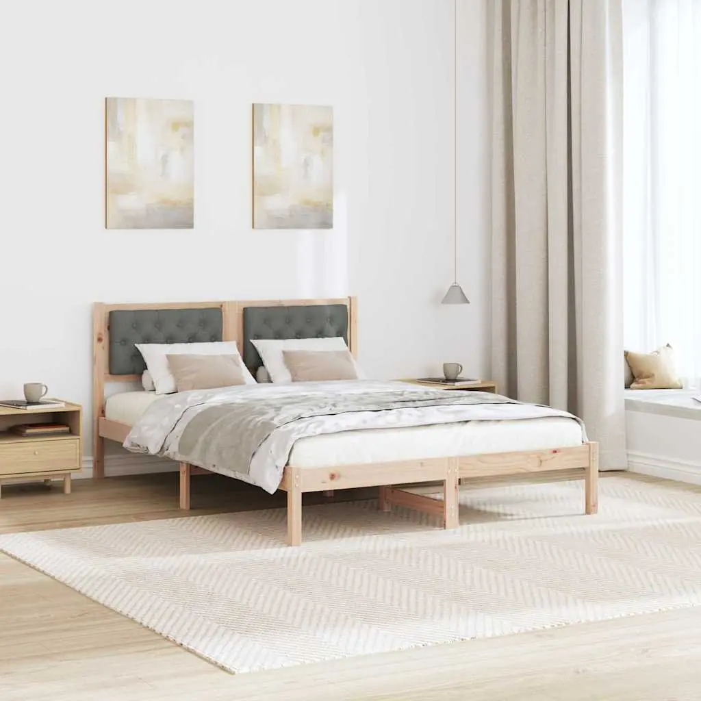 Solid Pine Wood Bed Frame with Upholstered Headboard