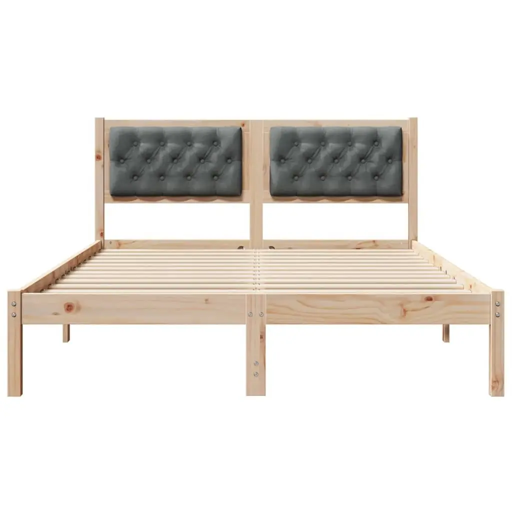 Solid Pine Wood Bed Frame with Upholstered Headboard