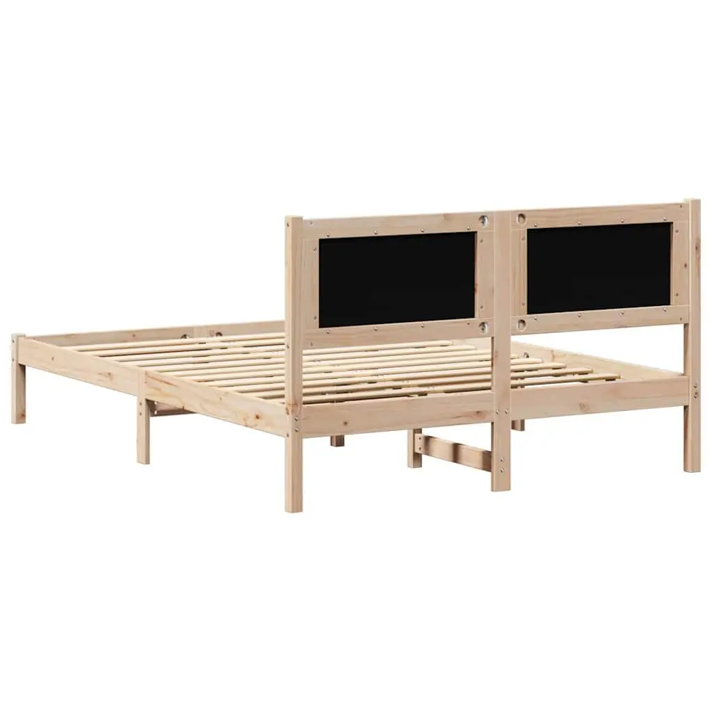 Solid Pine Wood Bed Frame with Upholstered Headboard