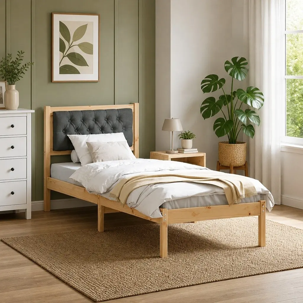 Minimalist Bed Frame with Upholstered Headboard