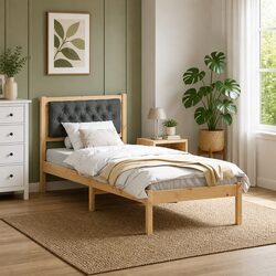 Modern Minimalist Bed Frame with Upholstered Headboard