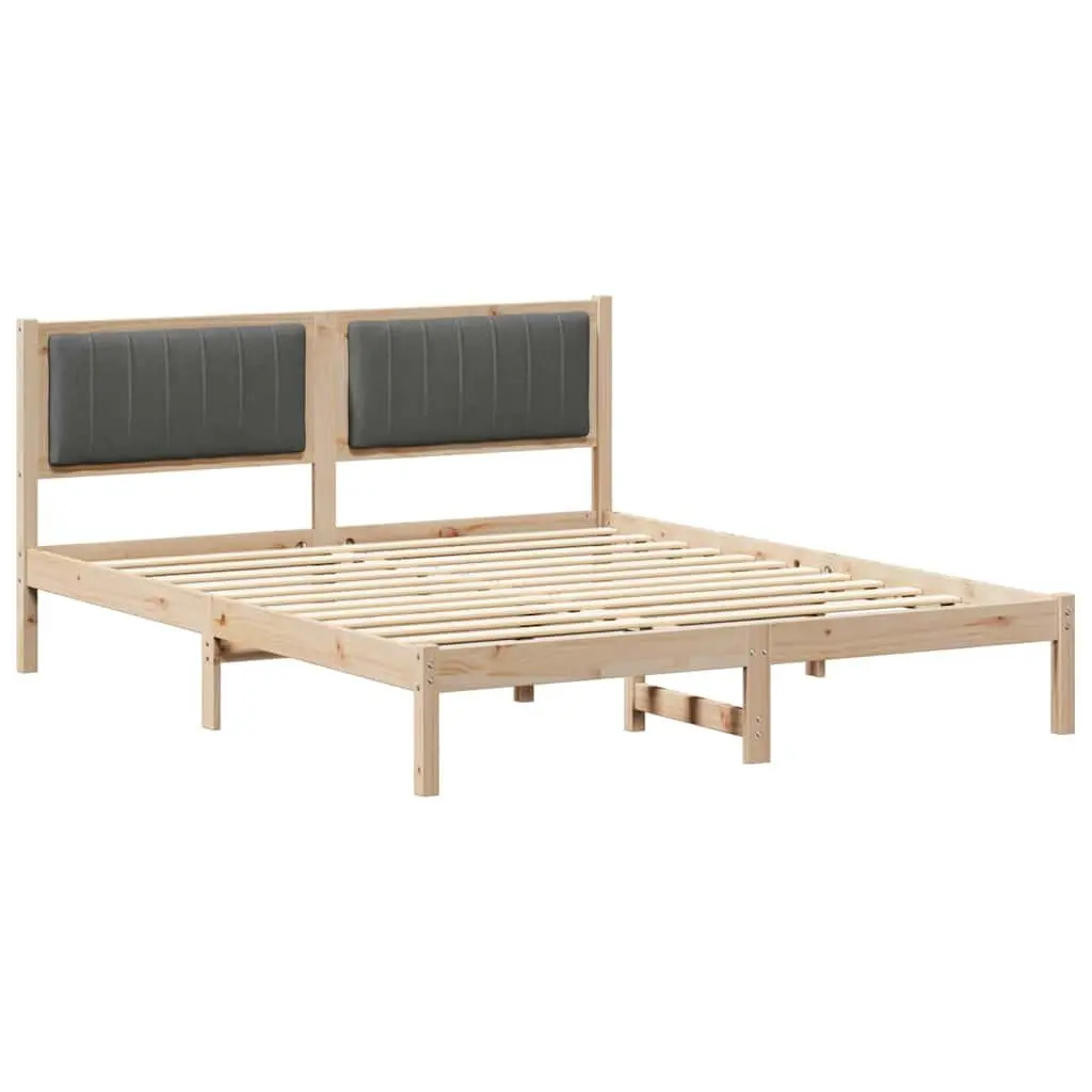 Bed Frame Upholstered Headboard 150 x 200 cm Dark Grey Solid Pine Wood