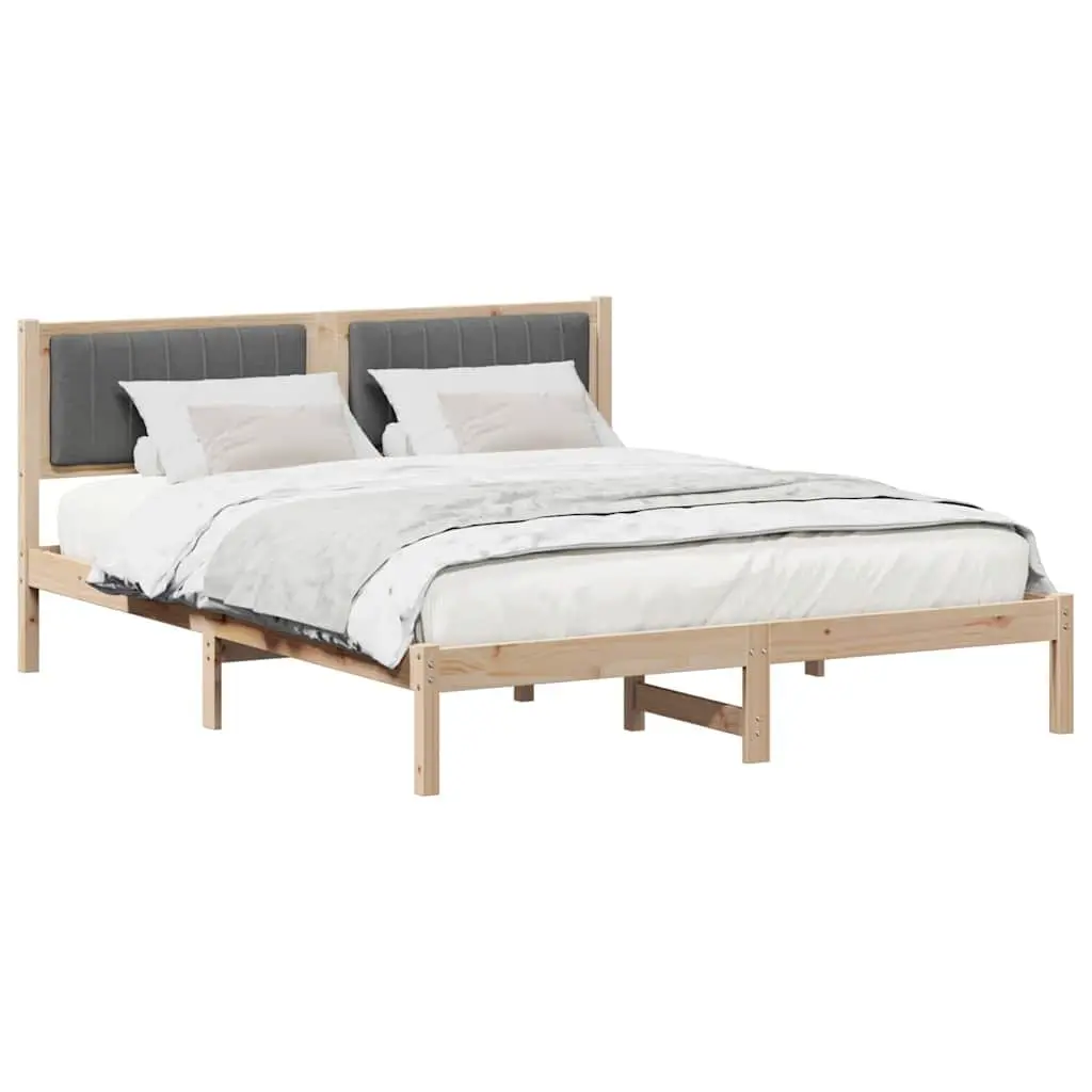 Bed Frame Upholstered Headboard 150 x 200 cm Dark Grey Solid Pine Wood