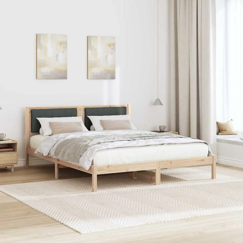 Bed Frame Upholstered Headboard 150 x 200 cm Dark Grey Solid Pine Wood