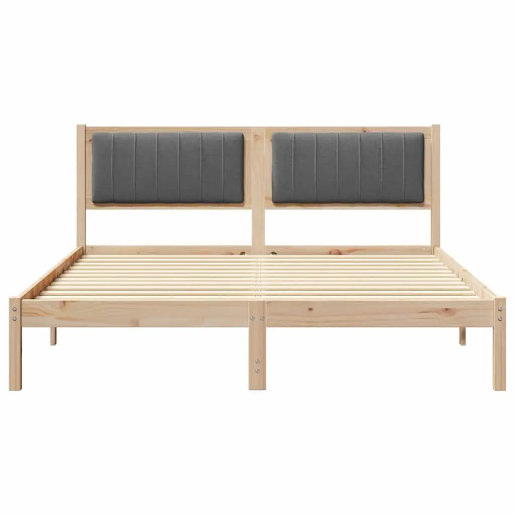 Bed Frame Upholstered Headboard 150 x 200 cm Dark Grey Solid Pine Wood
