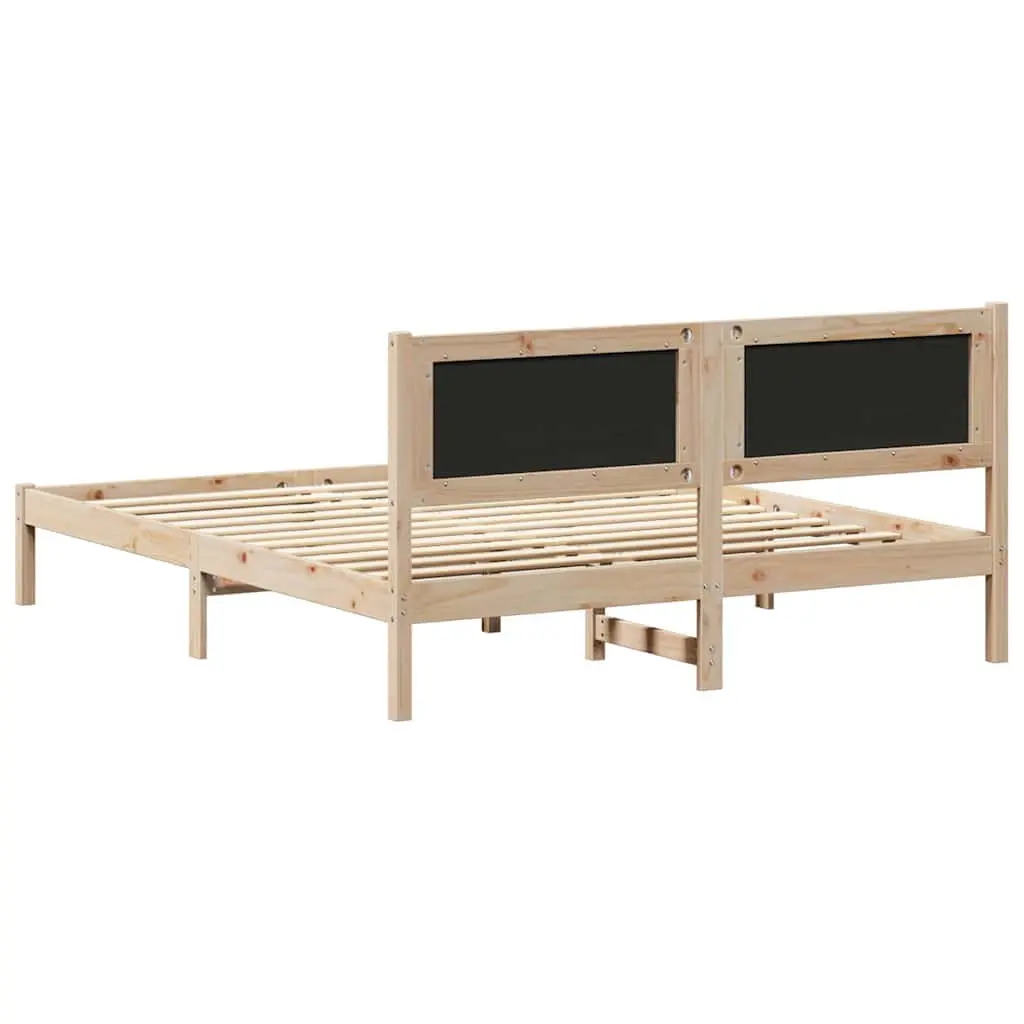 Bed Frame Upholstered Headboard 150 x 200 cm Dark Grey Solid Pine Wood