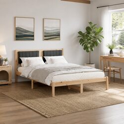 Modern Bed Frame with Upholstered Headboard 135 x 190 cm