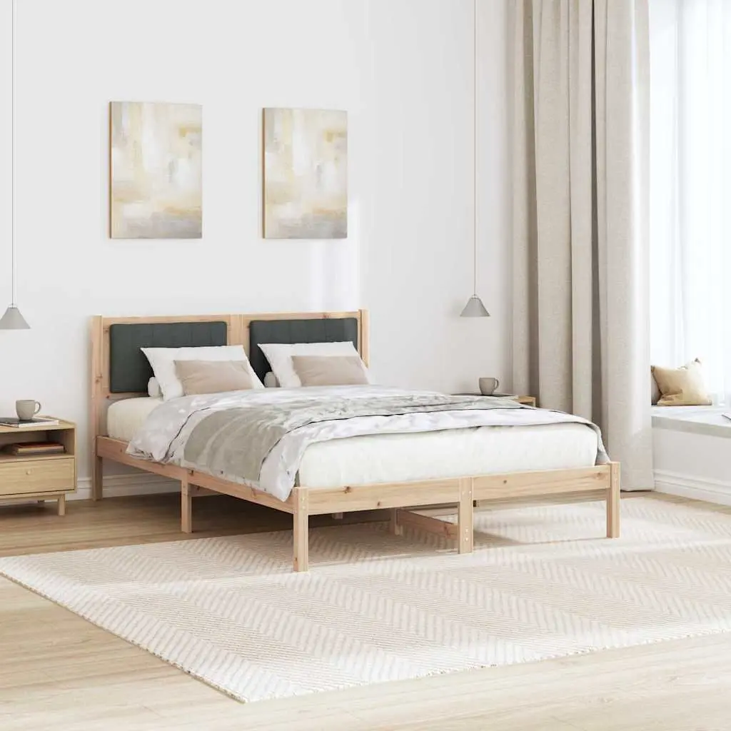 Bed Frame Upholstered Headboard Modern 135 x 190 cm Solid Pine Wood