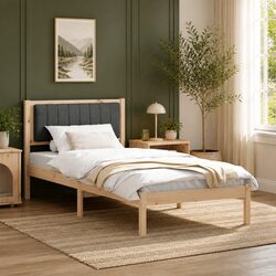 Dark Grey Upholstered Headboard Bed Frame 90 x 190 cm