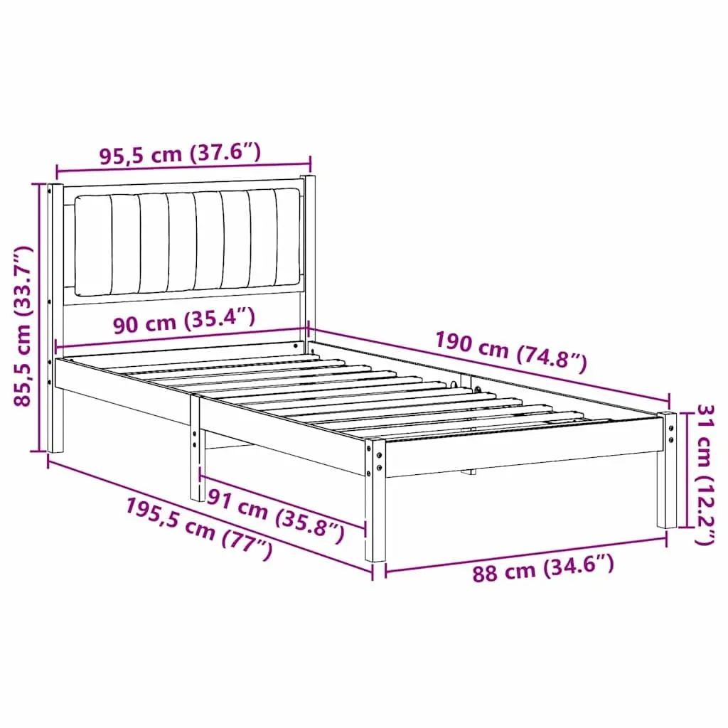 Dark Grey Upholstered Headboard Bed Frame 90 x 190 cm