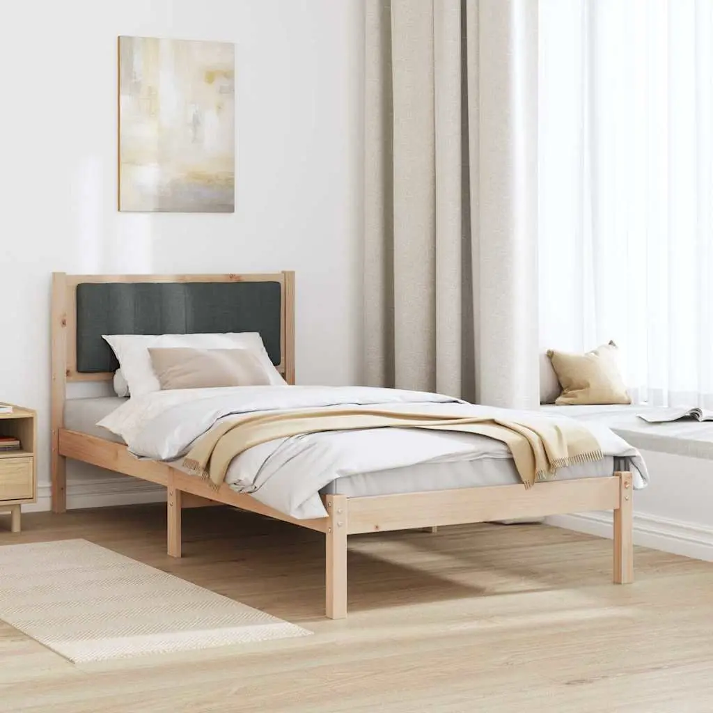 Dark Grey Upholstered Headboard Bed Frame 90 x 190 cm