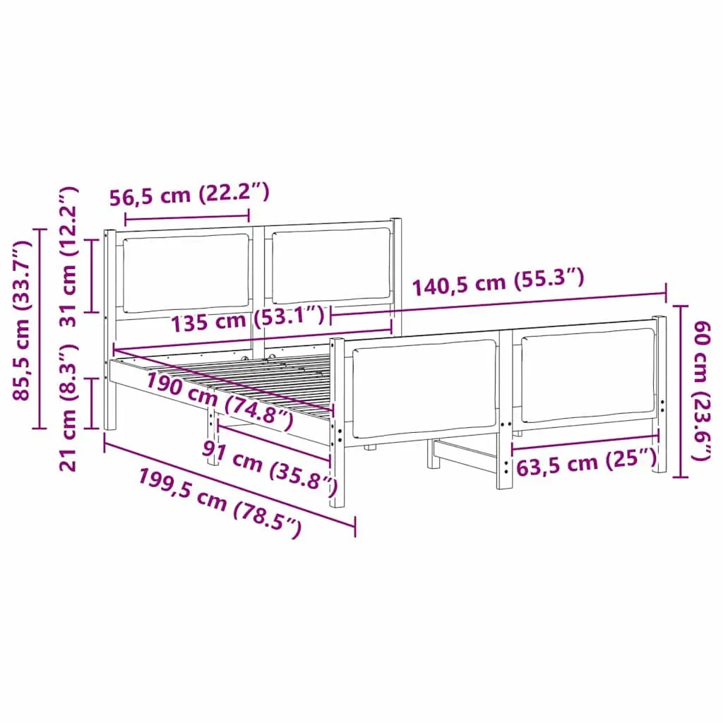 Bed Frame with Fabric Headboard Modern Design Bedroom Furniture 135x190cm