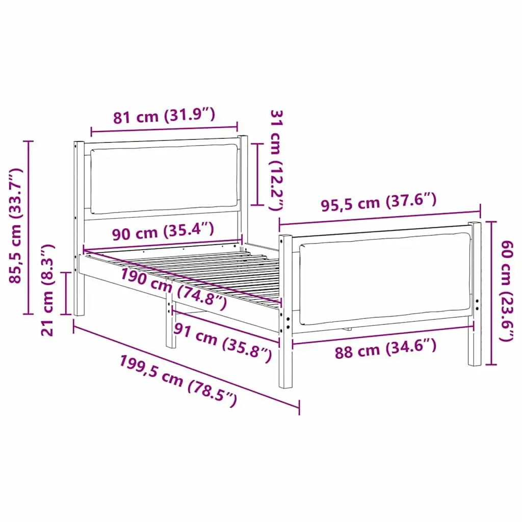 Bed Frame with Headboard 90 x 190 cm for Relaxing Nights